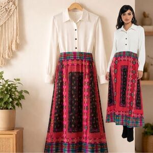 GENE STANLEY vintage 70s colorful, long sleeve maxi dress size medium